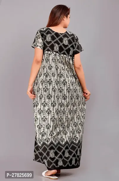 Stylish Black Cotton Printed Nighty For Women-thumb2