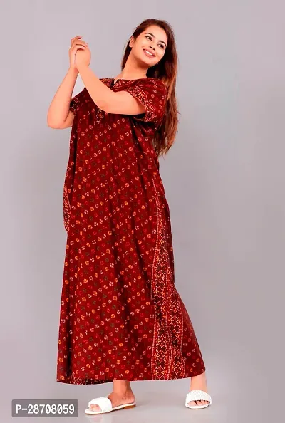 Stylish Maroon Cotton Printed Nighty For Women-thumb0