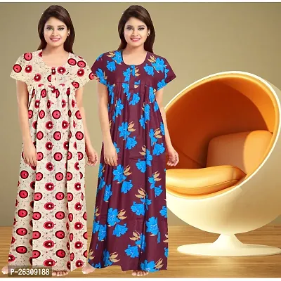 Elegant Cotton Printed Nighty For Women Pack Of 2-thumb0