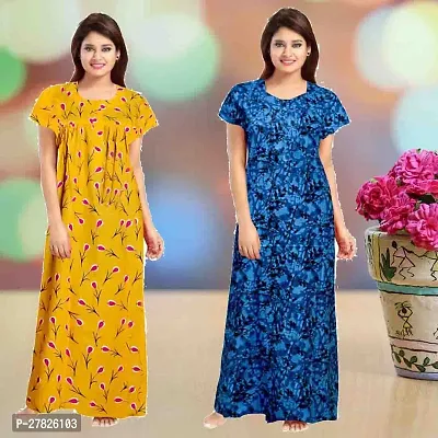 Stylish Multicoloured Cotton Printed Nighty For Women Pack Of 2