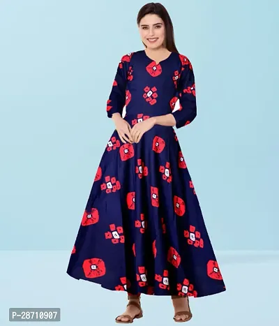 Stylish Blue Rayon Floral Printed Maxi Dresses For Women