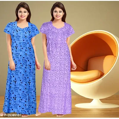 Elegant Cotton Printed Nighty For Women Pack Of 2-thumb0