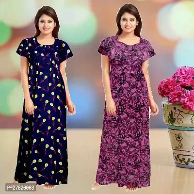 Stylish Multicoloured Cotton Printed Nighty For Women Pack Of 2