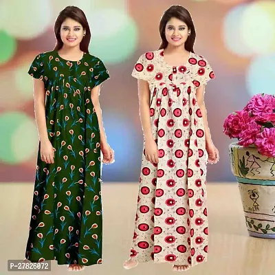 Stylish Multicoloured Cotton Printed Nighty For Women Pack Of 2