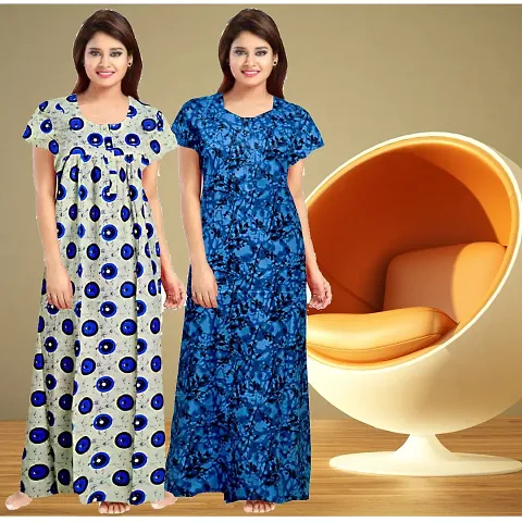 Elegant Cotton Printed Nighty For Women Pack Of 2
