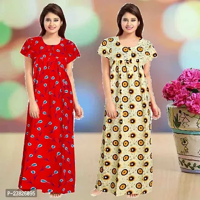 Stylish Multicoloured Cotton Printed Nighty For Women Pack Of 2