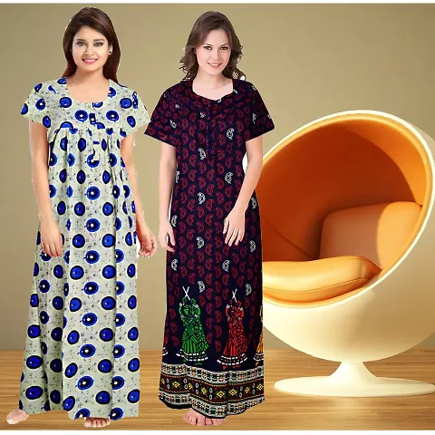 Elegant Cotton Printed Nighty For Women Pack Of 2