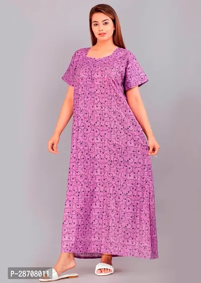 Stylish Purple Cotton Printed Nighty For Women-thumb0