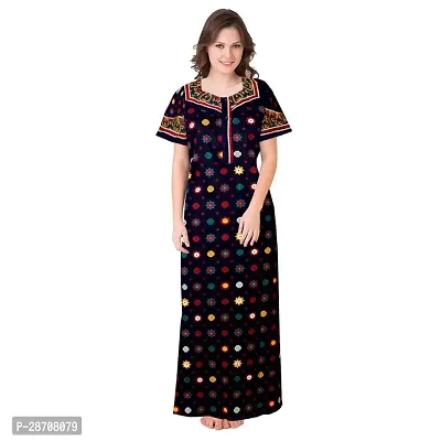 Stylish Blue Cotton Printed Nighty For Women-thumb0