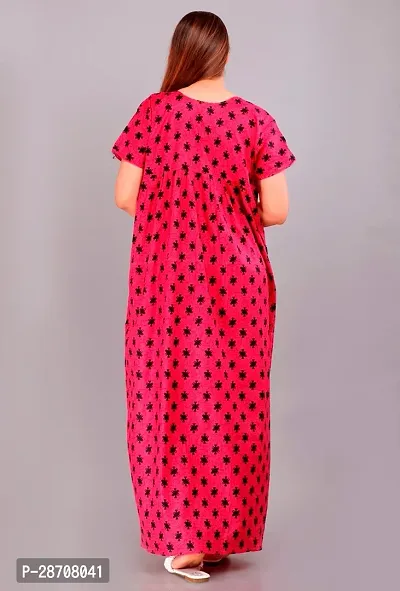 Stylish Pink Cotton Printed Nighty For Women-thumb2