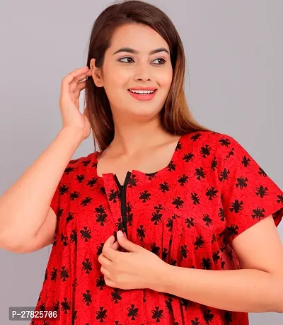 Stylish Red Cotton Printed Nighty For Women