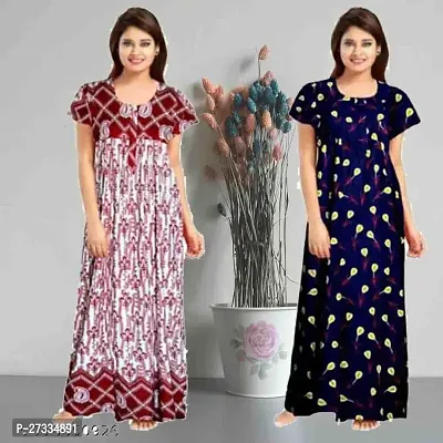 Stylish Multicoloured Cotton Printed Nighty For Women Pack Of 2-thumb0