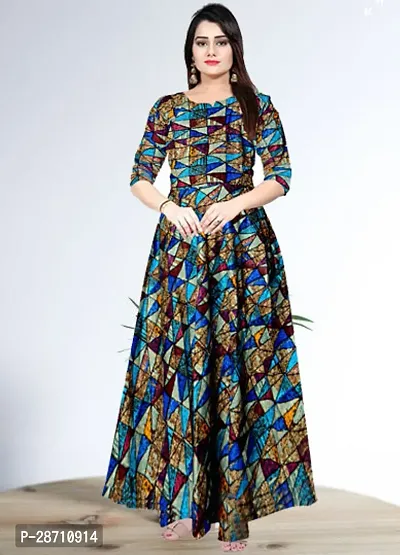 Stylish Blue Rayon Floral Printed Maxi Dresses For Women