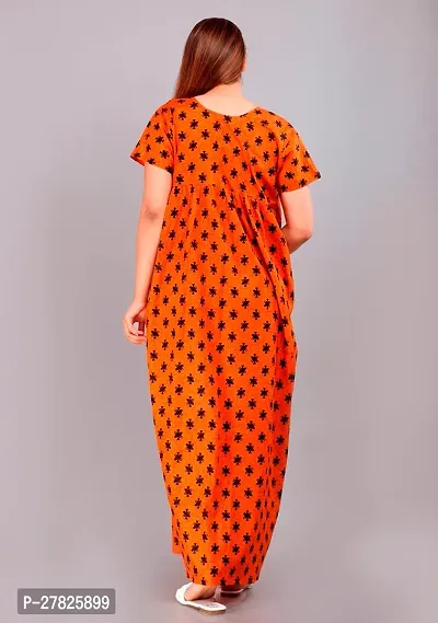 Stylish Orange Cotton Printed Nighty For Women-thumb2