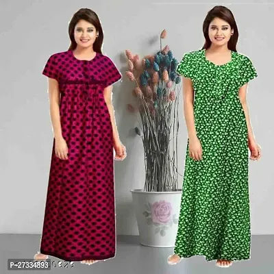 Stylish Multicoloured Cotton Printed Nighty For Women Pack Of 2