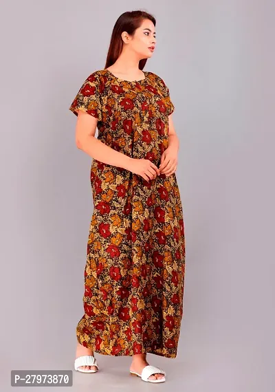 Elegant Brown Cotton Printed Nighty For Women-thumb0