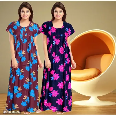 Elegant Cotton Printed Nighty For Women Pack Of 2-thumb0