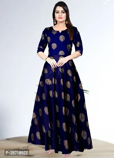 Stylish Blue Rayon Floral Printed Maxi Dresses For Women