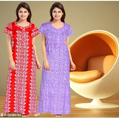 Elegant Cotton Printed Nighty For Women Pack Of 2