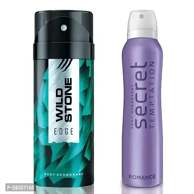 Secret Temptation and Wild Stone Romance Deodorant for Women and Wild Stone Edge Deodorant for Men (150 ml Each), Pack of 2-thumb0