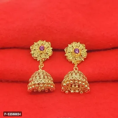 one gram gold plated jhumki earings light weight and screw back coupling-thumb0