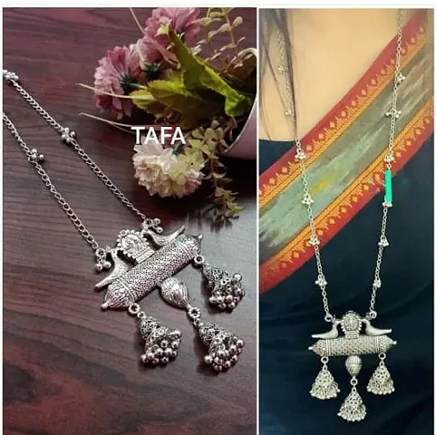 Long Silver Oxidised Ethnic Necklace Sets