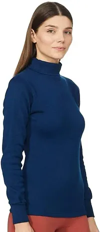 THE CLOTHSMITH Winter Wear Women/Ladies/Girl, Full Sleeve Top Wool Blend Thermal Set (High Neck) Pack of 1 (Medium, Navy Blue)-thumb2