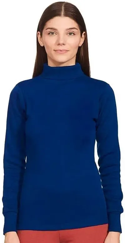 THE CLOTHSMITH Winter Wear Women/Ladies/Girl, Full Sleeve Top Wool Blend Thermal Set (High Neck) Pack of 1 (Medium, Navy Blue)
