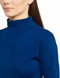 THE CLOTHSMITH Winter Wear Women/Ladies/Girl, Full Sleeve Top Wool Blend Thermal Set (High Neck) Pack of 1 (Medium, Navy Blue)-thumb1