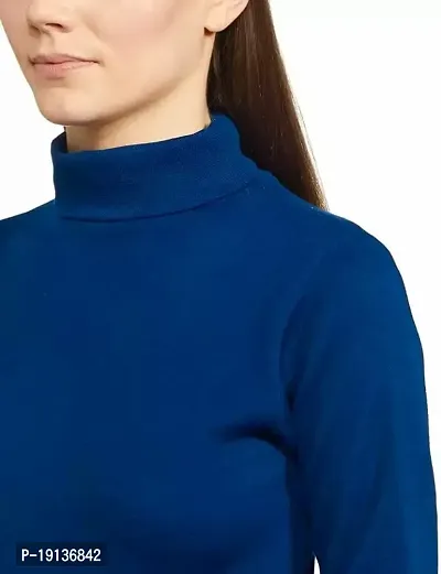 THE CLOTHSMITH Winter Wear Women/Ladies/Girl, Full Sleeve Top Wool Blend Thermal Set (High Neck) Pack of 1 (Medium, Navy Blue)-thumb2