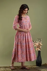 Women's Cotton Floral Printed Anarkali Maternity Feeding Kurti (Peach-L)-thumb4