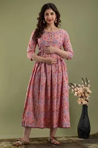 Women's Cotton Floral Printed Anarkali Maternity Feeding Kurti (Peach-L)-thumb1