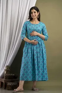 Women's Cotton Printed Anarkali Maternity Feeding Kurti (Light Blue_L)-thumb3