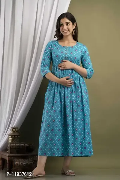 Women's Cotton Printed Anarkali Maternity Feeding Kurti (Light Blue_L)-thumb4