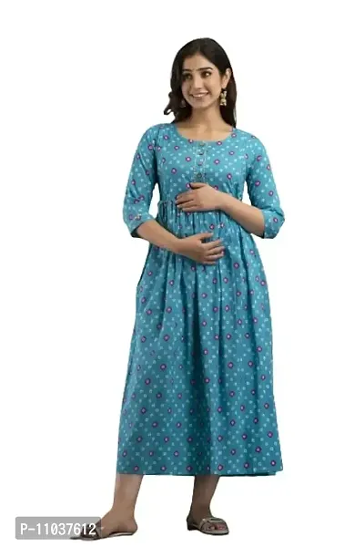 Women's Cotton Printed Anarkali Maternity Feeding Kurti (Light Blue_L)-thumb0