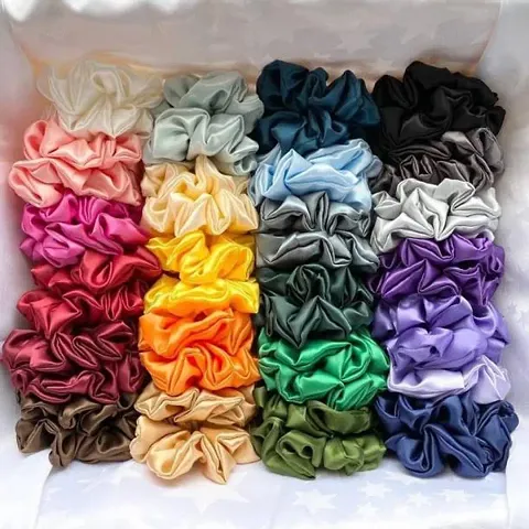 Luxury Satin Scrunchies Pastel colors dark, Anti-Hair-Breakage, Hair Ties, Scrunchies Set for Girls, Women, Best gift for Sister, Friend, Mom (Multi-Color-Exotic) (PACK OF 24)