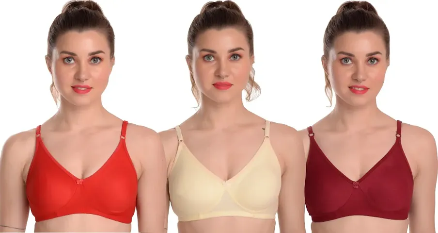 Stylish Fancy Solid Non Padded Bras For Women Pack Of 3