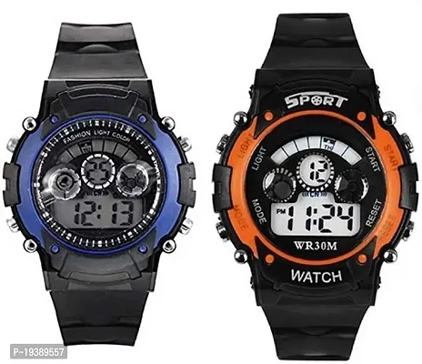 Combo of Blue and Orange 7 Light Digital Watch for Kids-thumb0