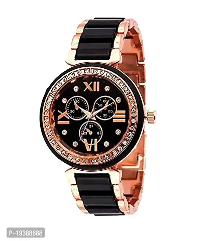 VM Creation :- 09 iik Coper Black Color Steel Band and Diamond On Dial Dial Color Multi Analog Watch for Men and Boy