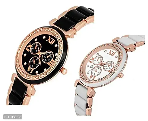 Manki White Black Dial of analuge Watch - Pair - for Girls  Women-thumb2