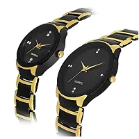 Accro Black Dial with Diamond Touch with Black and Golden Strap Watch for Couple-thumb2