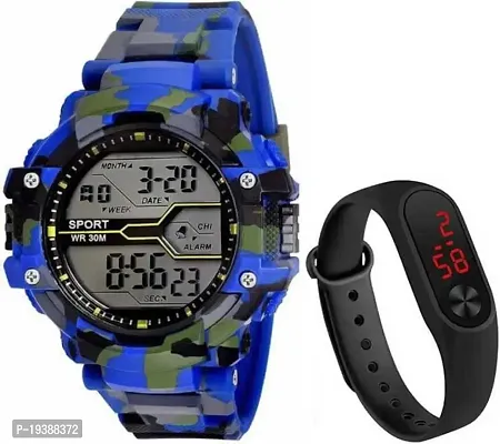 Combo of Army Blue and Led Digital Watch for Kids