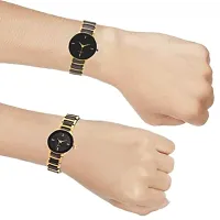 Accro Black Dial with Diamond Touch with Black and Golden Strap Watch for Couple-thumb3