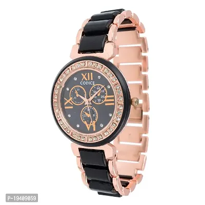 CODICE Rose Gold Black and White Metal Strap Watches for Girls and Women Combo 2 M-Wht-Bk-thumb5