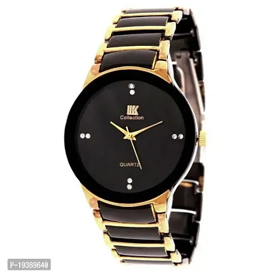 VM Creation :- 03 iik Gold Saintliness Steel Band Full Watch Color Black Analog Dial for Men and Boy