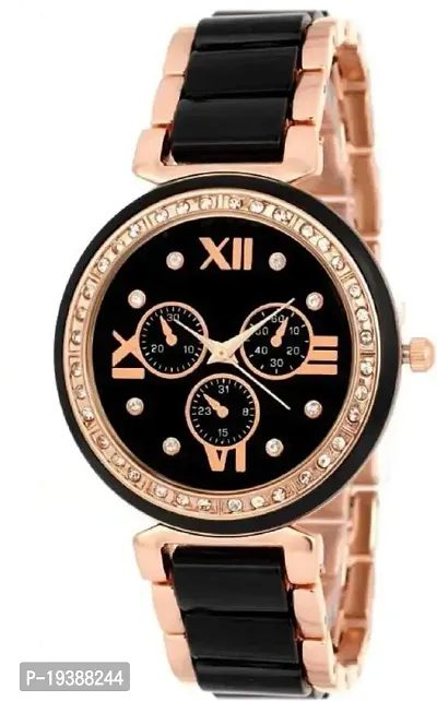 Hugaro Good Looking Gold  Black Dial Black  Rose Gold Dial Analog Bracelet Type Wrist Watch for Girls