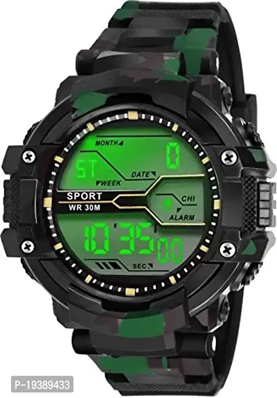 LORENZ Army Camouflage Green-Black Strap ?Digital Multicolor Dial Watch for Men | Watch for Boys- MK-3043-DG-thumb0