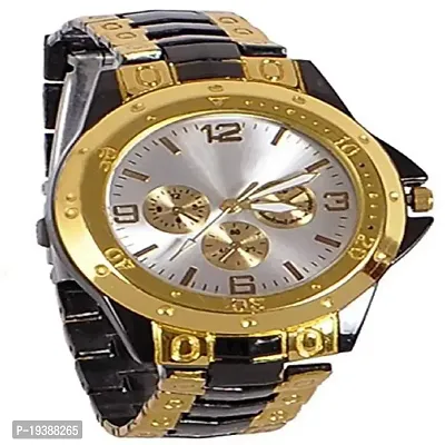 MRK Grey Dial Stainless Steel Golden  Black Chain Wrist Watch for Men  Boys - MRK-199411