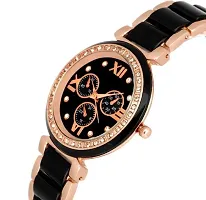 Hugaro Good Looking Gold  Black Dial Black  Rose Gold Dial Analog Bracelet Type Wrist Watch for Girls-thumb1