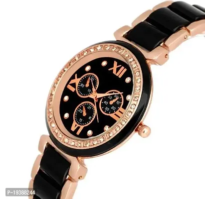 Hugaro Good Looking Gold  Black Dial Black  Rose Gold Dial Analog Bracelet Type Wrist Watch for Girls-thumb2